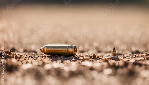 brass bullet on the ground - violence, soldier, war or military concept. 