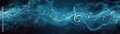 Melody flowing music wave abstract background showing colourful music notes which are musical notation symbols, stock illustration image 