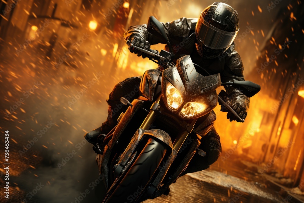A photo of thrilling high speed motorcycle chase wallpaper Generative AI A photo of thrilling high speed motorcycle chase wallpaper Generative AI
