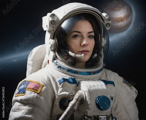 Portrait of an astronaut, a girl in a spacesuit, close-up. © Алексей Ковалев