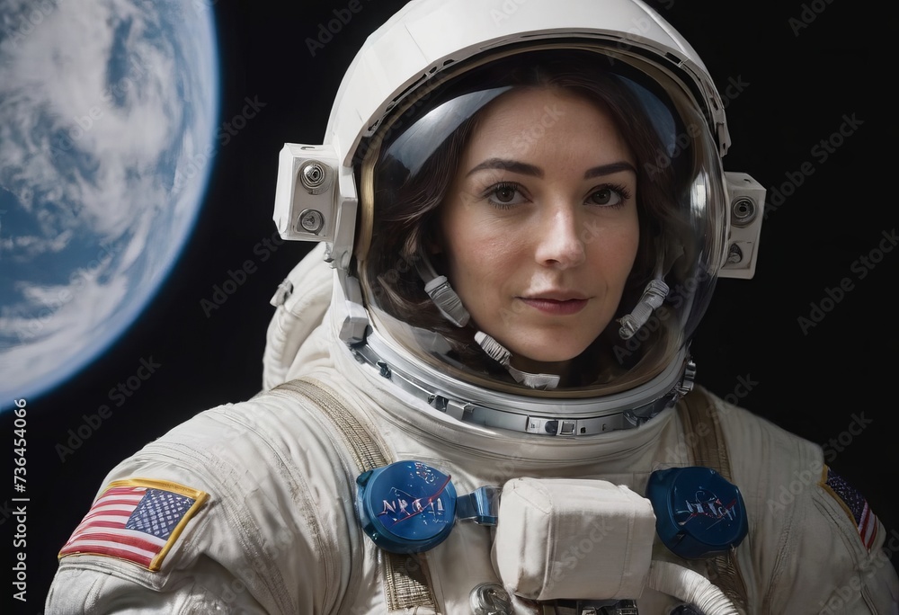 Portrait of an astronaut, a girl in a spacesuit, close-up. Portrait of an astronaut, a girl in a spacesuit, close-up.