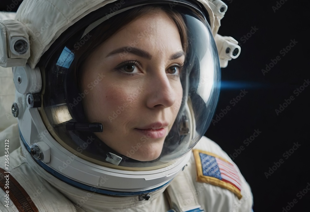 Portrait of an astronaut, a girl in a spacesuit, close-up. Portrait of an astronaut, a girl in a spacesuit, close-up.