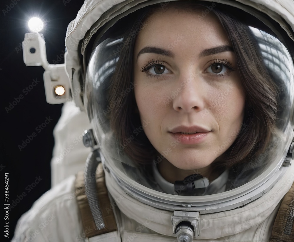 Portrait of an astronaut, a girl in a spacesuit, close-up. Portrait of an astronaut, a girl in a spacesuit, close-up.