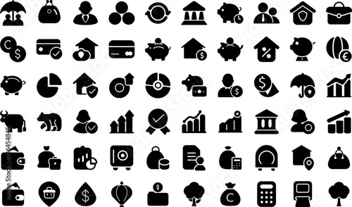 Finance and Investing Icon Collection, Set of icons finance, personal finance, investing icon collection. Editable stroke. Vector illustration, business, banking and investing icons set.