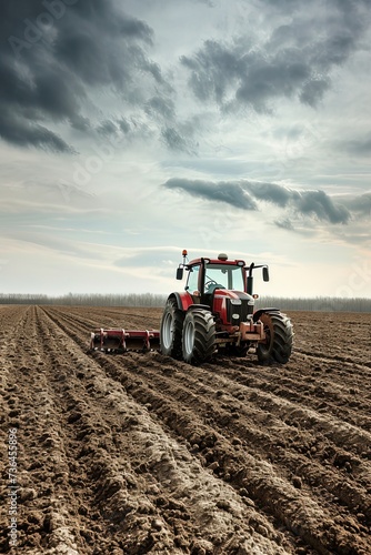 Spring. The tractor is plowing the land. A determined tractor clears the field, paving the way for a fruitful harvest.