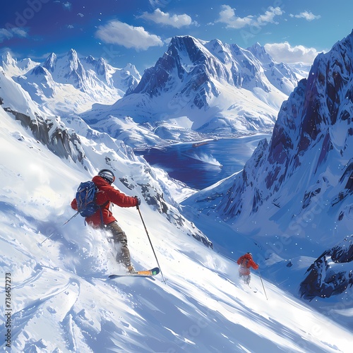 Exhilarating Downhill Ski Adventure in Pristine Snowy Mountains