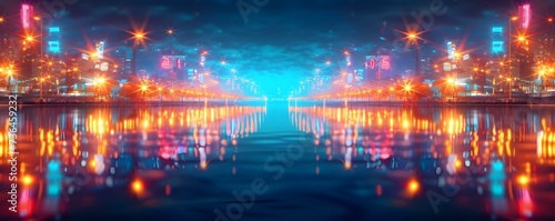 Dynamic cityscape of neon lights illuminating the night with electrifying brilliance. Concept Nighttime Skylines, Neon City Lights, Electrifying Urban Landscape