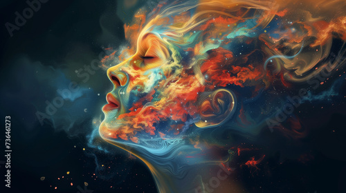 Psychedelic Synesthesia Illustration: Female Figure with Vibrant Colors © Richard