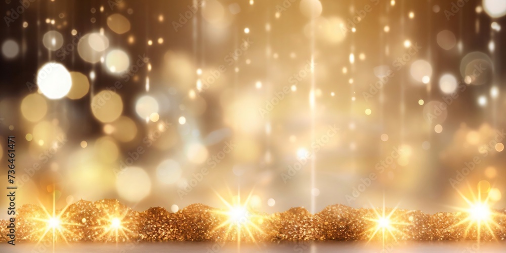Golden bokeh lights, glittering sparkles: festive, celebratory New Year background.
Golden bokeh lights, glittering sparkles: festive, celebratory New Year background.