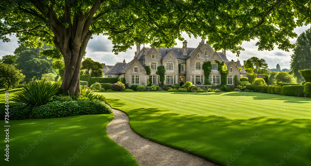 Verdant lawn meticulously trimmed with emerald green edges