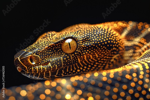 golden spikes on black background effect on a snake