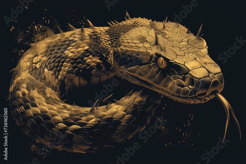 golden spikes on black background effect on a snake