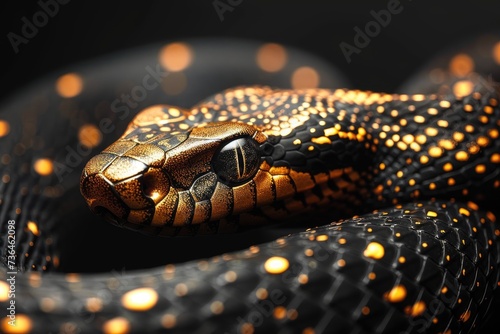 golden spikes on black background effect on a snake