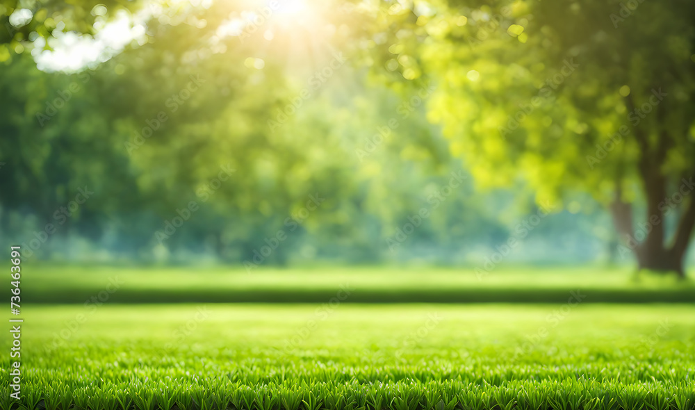 Expansive lawn edged with vibrant green trim leading to a blank area Expansive lawn edged with vibrant green trim leading to a blank area