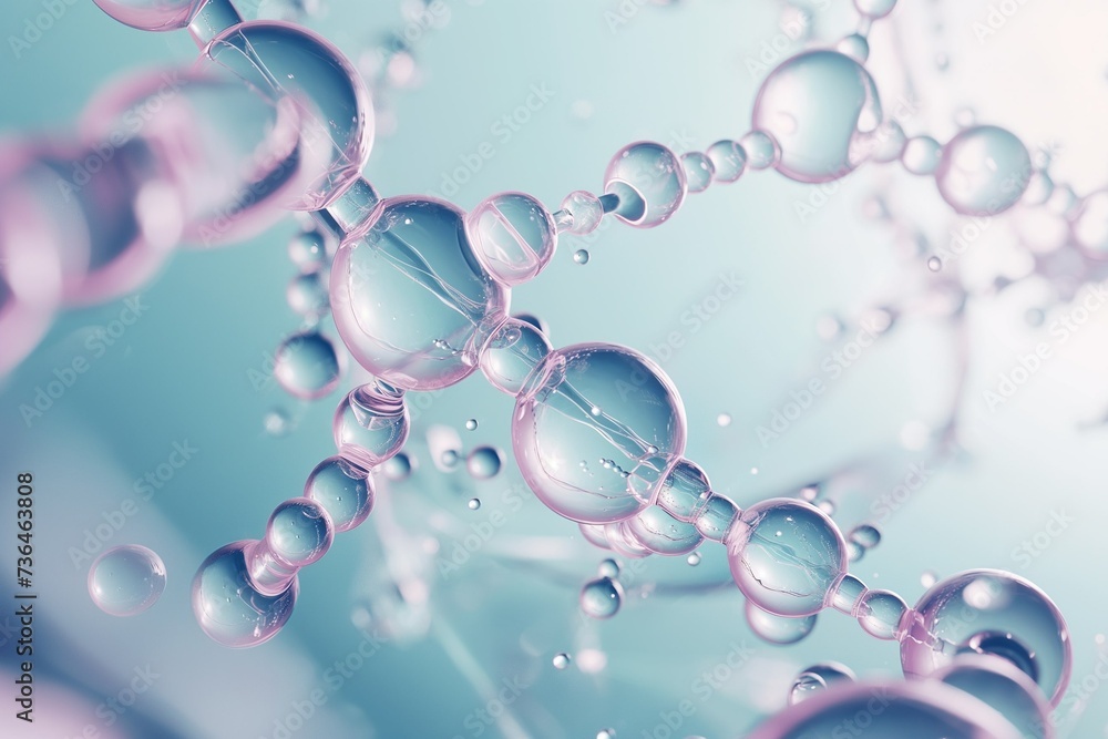 Cosmetic Essence, Liquid bubble, Molecule inside Liquid Bubble on DNA water splash background, 3d rendering Cosmetic Essence, Liquid bubble, Molecule inside Liquid Bubble on DNA water splash background, 3d rendering