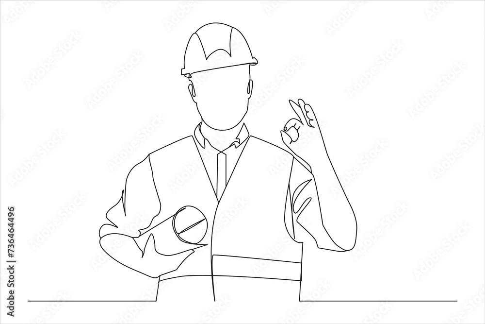 Building Construction worker in continuous One line drawing.  Trendy continuous line draw design graphic vector illustration
