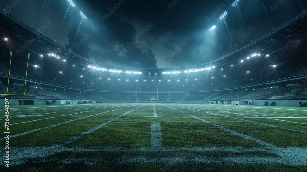 Fototapeta premium Football stadium at night. An imaginary stadium is modelled and rendered.