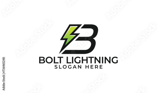 Letter B with bolt lightning logo template, b letter logo icon
