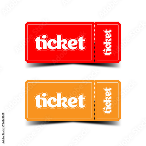 Red and orange colored tickets for use at various events as well as for use online
