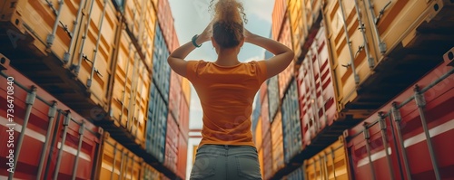 Woman stretching to grab a container placed high up on a shelf. Concept Yoga poses for flexibility, Upper body stretches, Reaching for the sky, Shelf organization, Functional storage solutions