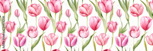 Seamless pattern of pink tulips.