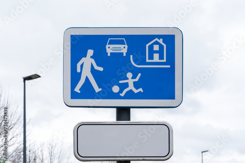 A road sign informing about the area where children play, watch out for children