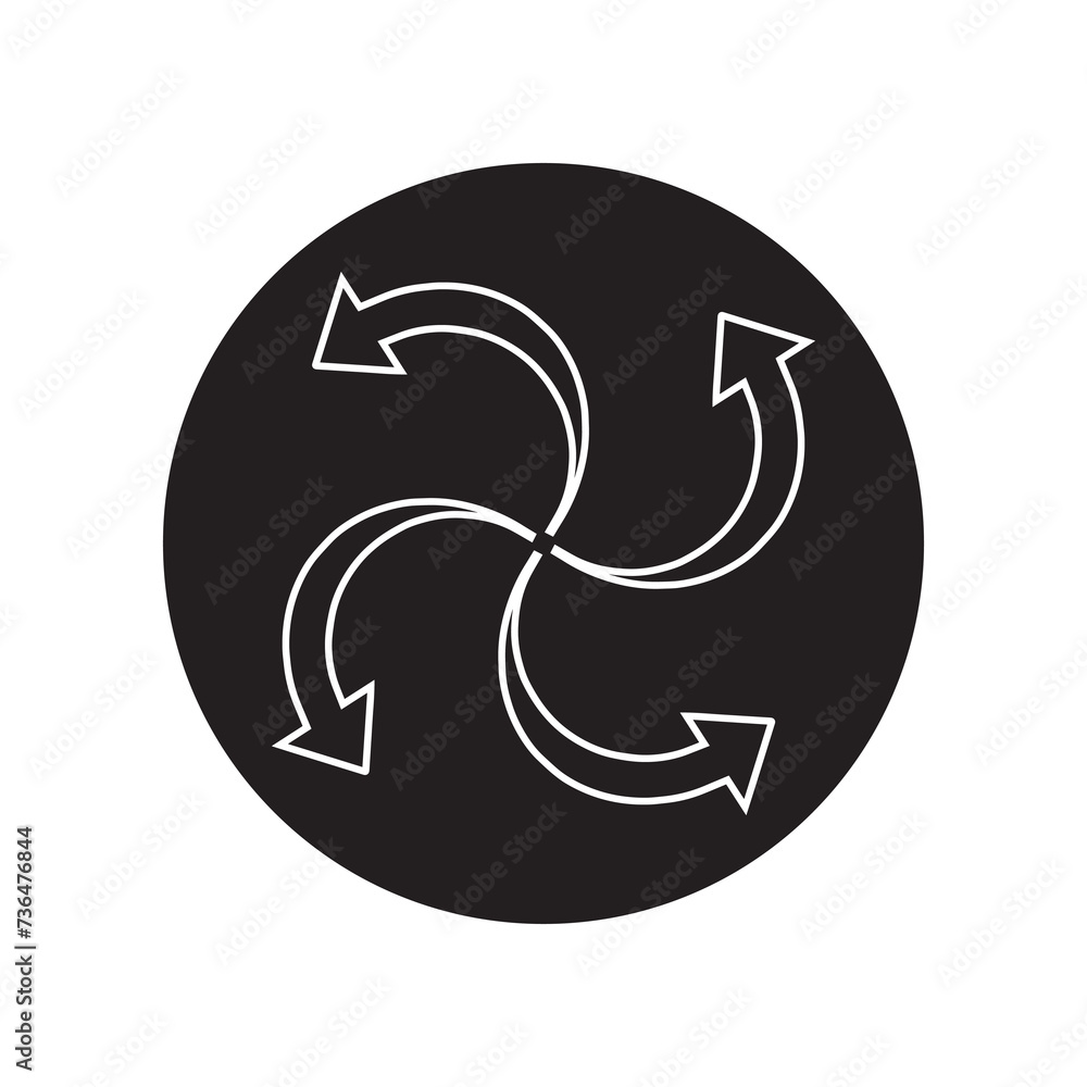 Outward arrow icon vector. Four Arrows logo design. Arrow pointing outward vector icon illustration in circle isolated on white background Outward arrow icon vector. Four Arrows logo design. Arrow pointing outward vector icon illustration in circle isolated on white background