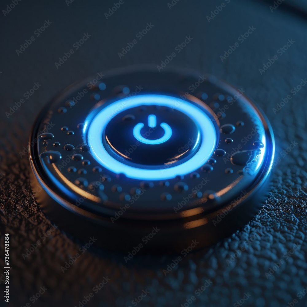 Close Up of Blue Button on Black Surface