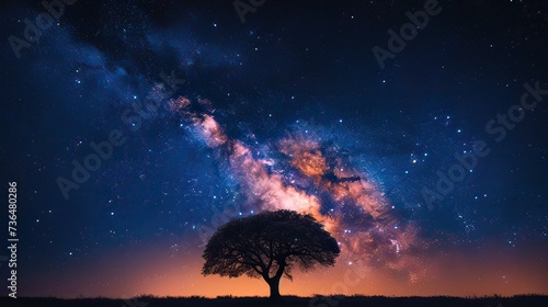 Long exposure photography, space against the silhouette of a tree