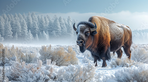 Arctic bison in winter, winter scene