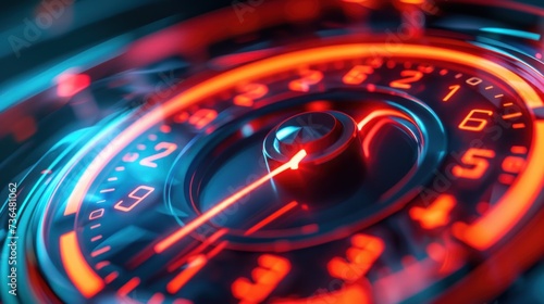 Close Up of Speedometer With Red and Blue Lights