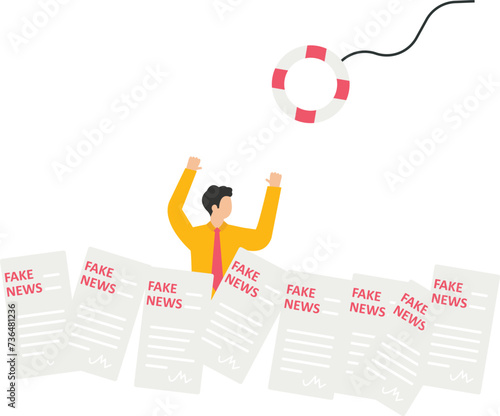 Help a man from a lot of fake news on the internet, Critical thinking and Media literacy, Truth-seeking and fake news concept,
