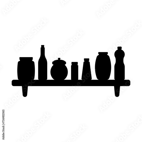 Kitchen shelf for cans and bottles icon. Black silhouette. Horizontal front view. Vector simple flat graphic illustration. Isolated object on a white background. Isolate.