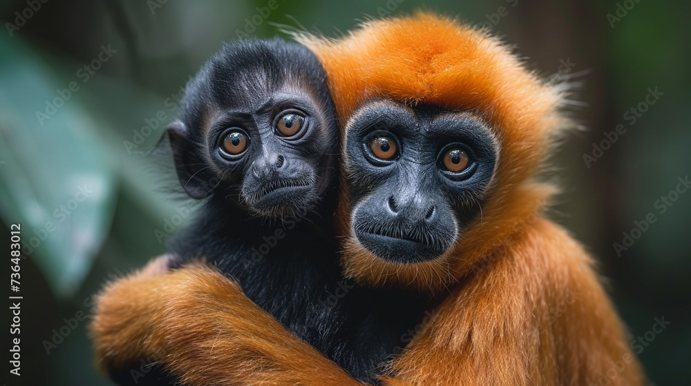 Fototapeta premium monkey with its cub in nature, wild life