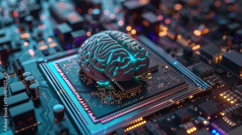 Electronic brain on the motherboard or artificial intelligence, the theme of implementing modern technologies in companies.