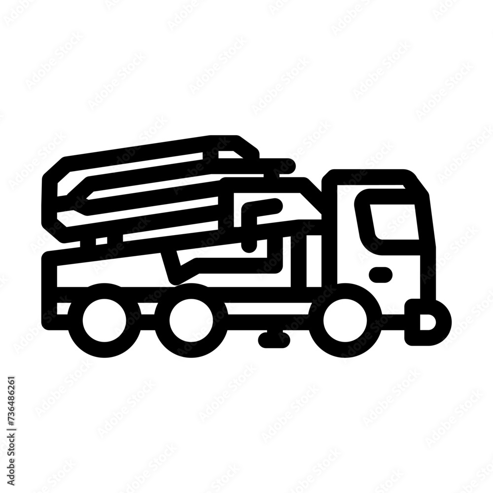 concrete pump construction vehicle line icon vector illustration