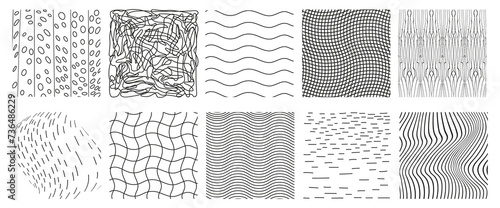 Hand drawn line textures. Includes vector scribbles,grid with irregular, horizontal and wavy strokes,doodle patterns. Isolated Ink lines on a white background. Modern Illustration set of freehand grap