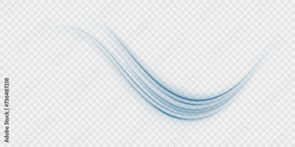 Wavy transparent curved lines in the form of a blue wave, dynamically flowing sea water in a large set of different contour shapes. - obrazy, fototapety, plakaty 