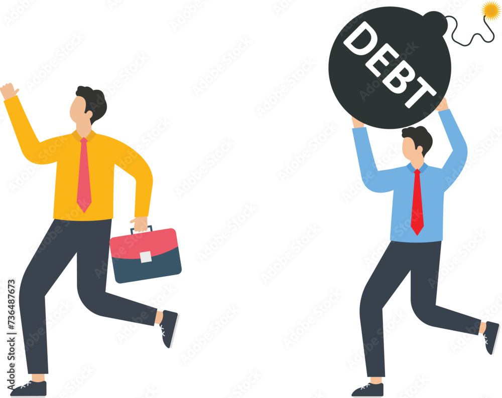 Businessman runs away from a debt bomb, Financial crisis or Debt management, Debt or Financial pressure, Debt repayment or Business finances concept,
