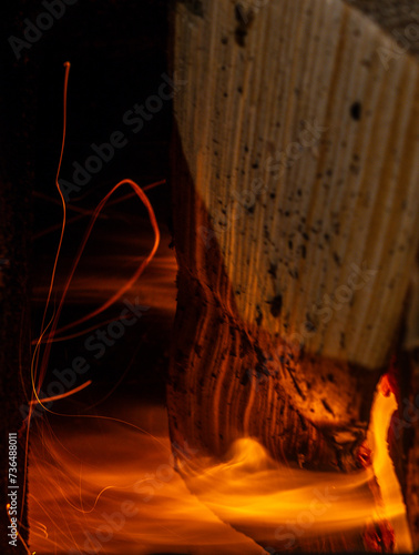 Obraz na płótnie Burning logs in a home stove w salonie