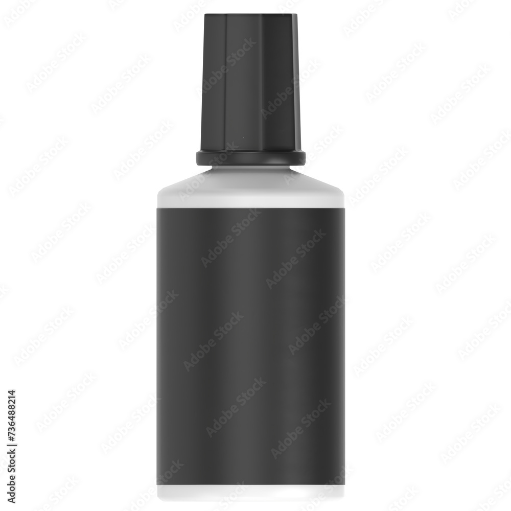 3D rendering illustration of a correction fluid bottle and brush tip 3D rendering illustration of a correction fluid bottle and brush tip