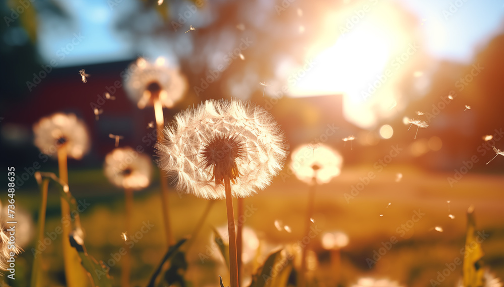 dandelion close up against sunlight background. dandelion close up against sunlight background.
