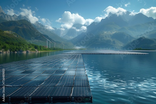 solar energy panels by the lake
