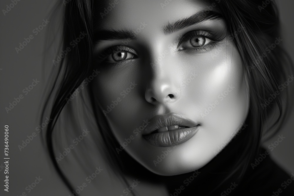 Black and white photo of a beautiful European girl, close-up portrait of a woman Black and white photo of a beautiful European girl, close-up portrait of a woman