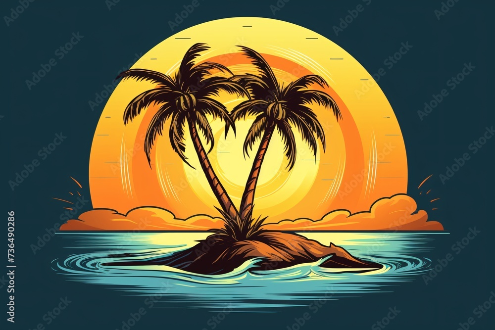 a palm trees on an island in the ocean