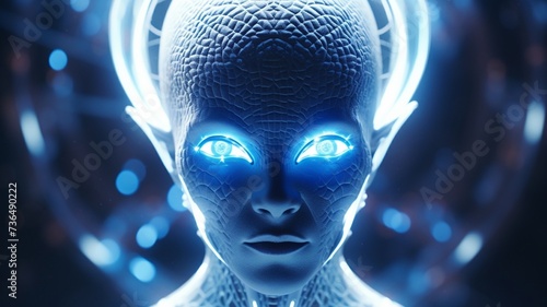 Sumptuous alien face with skin made of energy and blue Generated AI images