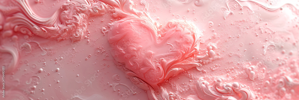 Fototapeta premium Abstract pink heart with swirling texture and droplets, ideal for Valentine's or Mother's Day.