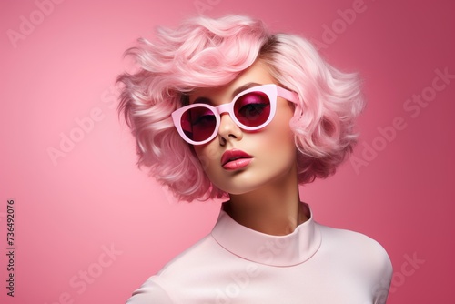 Pink fashion trendy woman. Fun happy friend. Generate Ai
