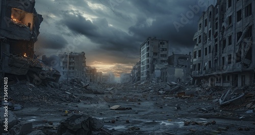 ruins of a destroyed building or demolished houses