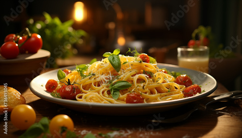 pasta with cherry tomatoes in an Italian restaurant. 